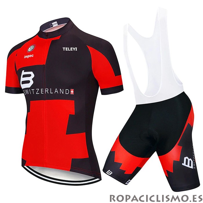 2020 Maillot Suiza Tirantes Mangas Cortas Rojo Negro